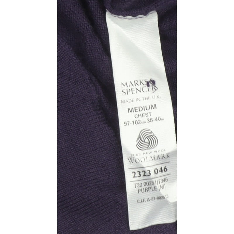 Marks Spencer Men Purple M Merino Wool Collared Henley Jumper