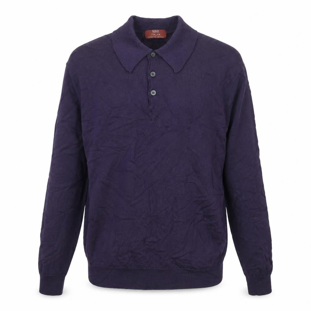 Marks Spencer Men Purple M Merino Wool Collared Henley Jumper