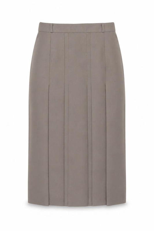 St Michael Women Taupe UK 12 Long Pleated Pencil Work Skirt
