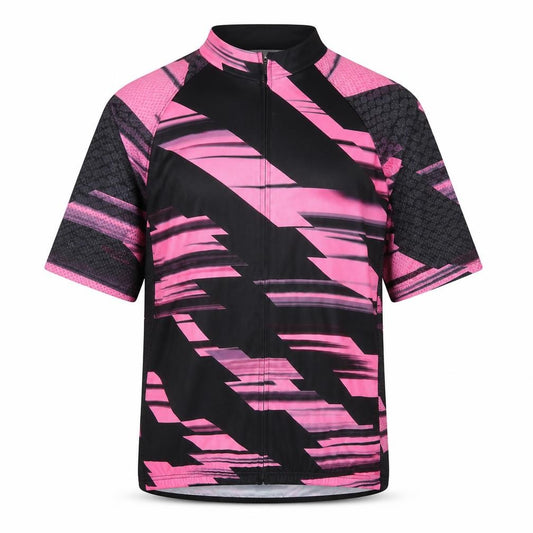 ZC Cycling Men's Pink Black 2XL Geometric Full Zip Cycling Jersey