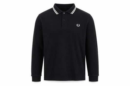 Fred Perry Men’s Black L Slim Fit Long Sleeve Logo Polo Shirt