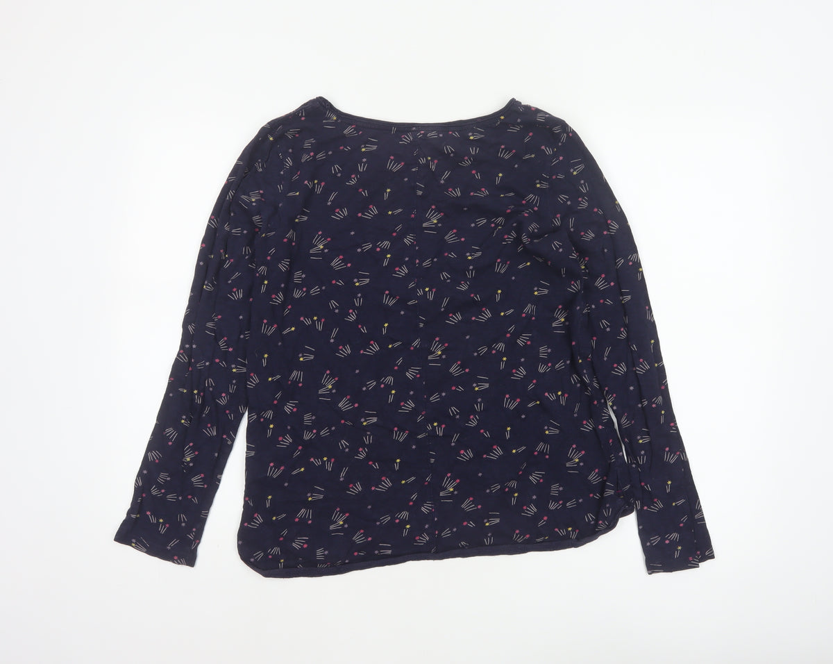 White Stuff Women Blue Size 10 Cotton Space Print Long Sleeve Blouse