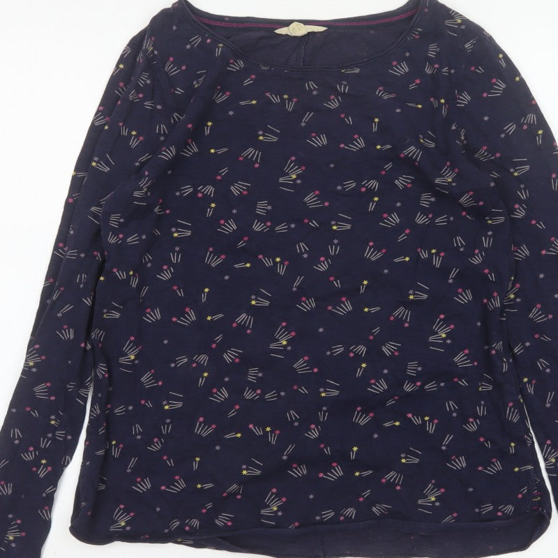 White Stuff Women Blue Size 10 Cotton Space Print Long Sleeve Blouse