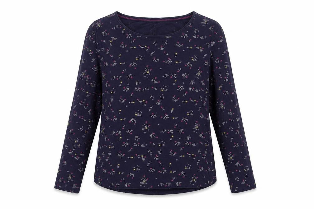 White Stuff Women Blue Size 10 Cotton Space Print Long Sleeve Blouse