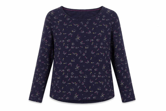 White Stuff Women Blue Size 10 Cotton Space Print Long Sleeve Blouse