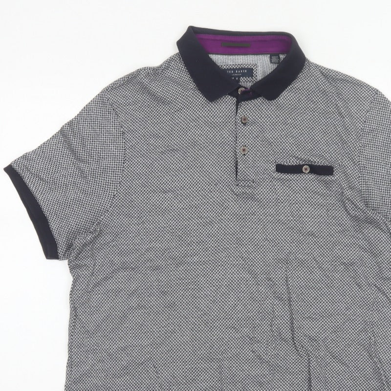 Ted Baker Men’s Black Herringbone Cotton Polo Shirt Size 2XL