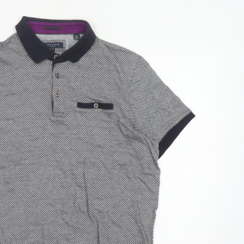 Ted Baker Men’s Black Herringbone Cotton Polo Shirt Size 2XL