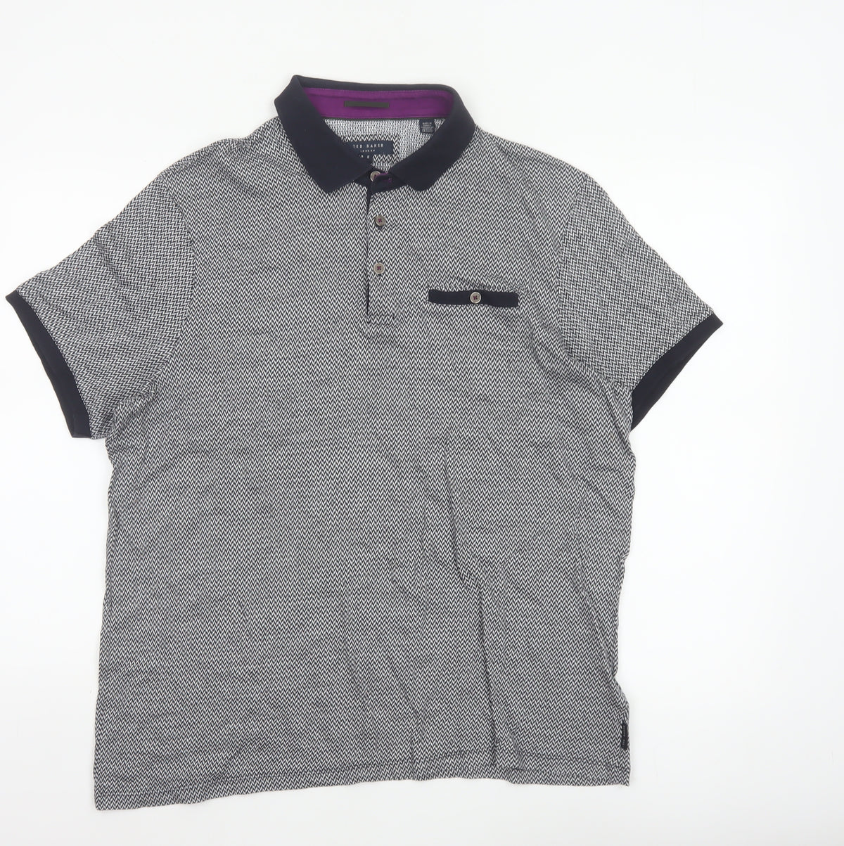 Ted Baker Men’s Black Herringbone Cotton Polo Shirt Size 2XL