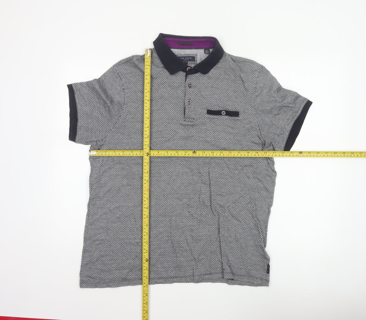 Ted Baker Men’s Black Herringbone Cotton Polo Shirt Size 2XL