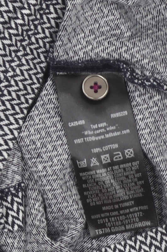 Ted Baker Men’s Black Herringbone Cotton Polo Shirt Size 2XL