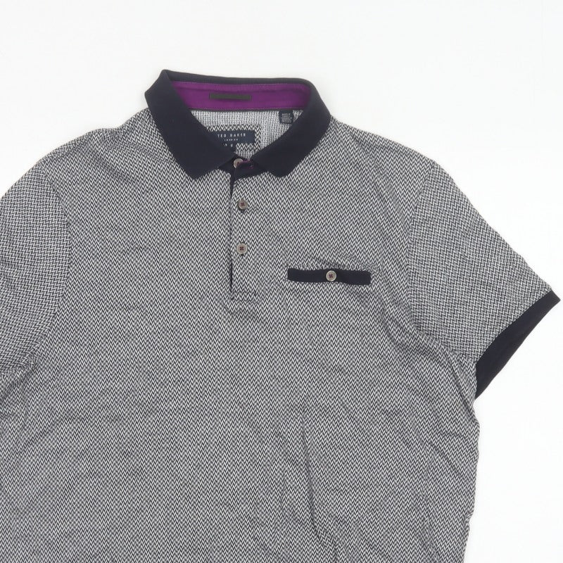 Ted Baker Men’s Black Herringbone Cotton Polo Shirt Size 2XL
