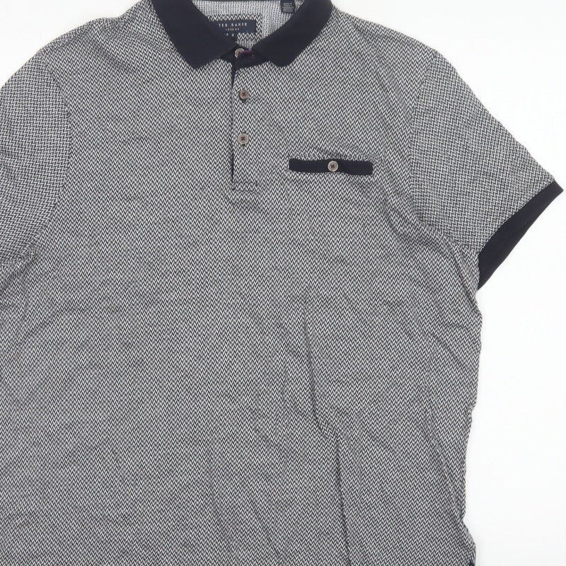 Ted Baker Men’s Black Herringbone Cotton Polo Shirt Size 2XL