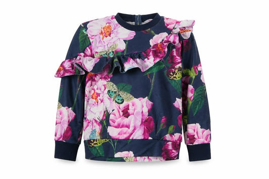 Ted Baker Girls Blue Floral Ruffle Top Age 8 Years Long Sleeve