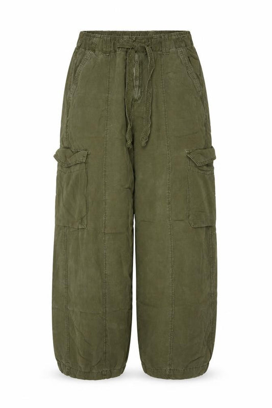Marks & Spencer Women Green UK 14 Long Cargo Linen Lyocell Trousers