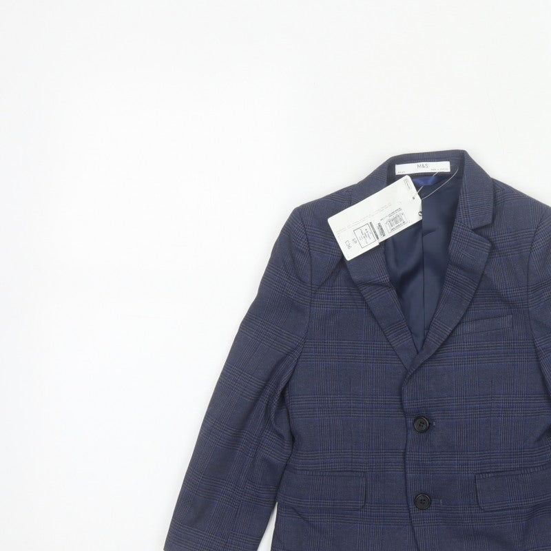 Marks and Spencer Boys Blue Check 4-5 Years Two Button Formal Blazer