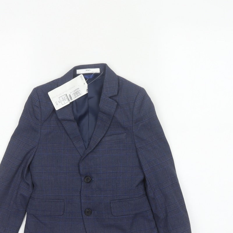 Marks and Spencer Boys Blue Check 4-5 Years Two Button Formal Blazer