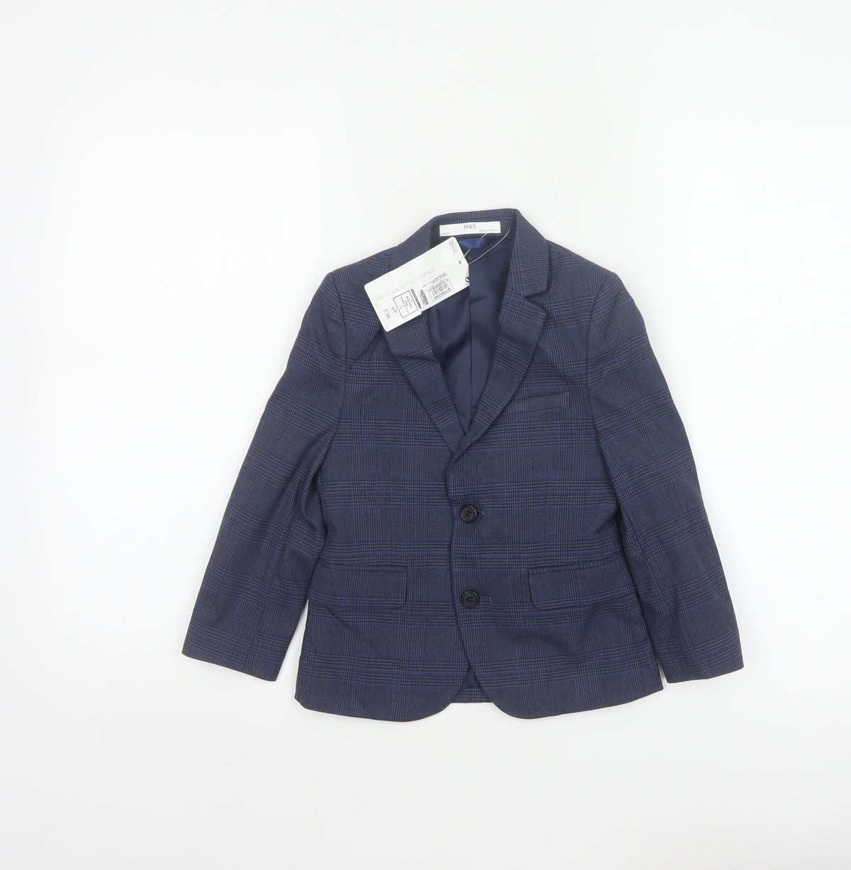 Marks and Spencer Boys Blue Check 4-5 Years Two Button Formal Blazer