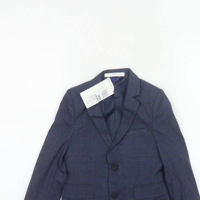 Marks and Spencer Boys Blue Check 4-5 Years Two Button Formal Blazer