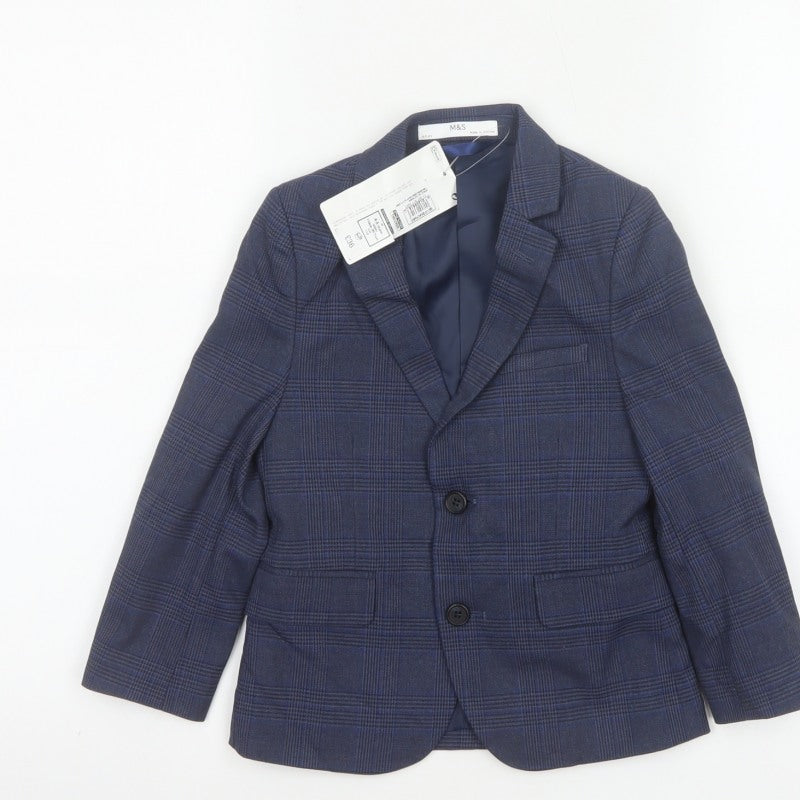 Marks and Spencer Boys Blue Check 4-5 Years Two Button Formal Blazer