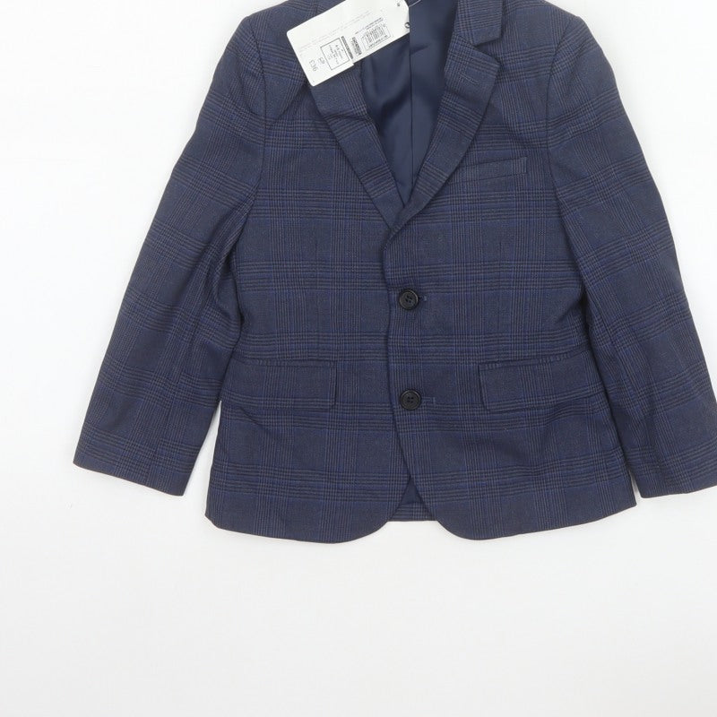 Marks and Spencer Boys Blue Check 4-5 Years Two Button Formal Blazer