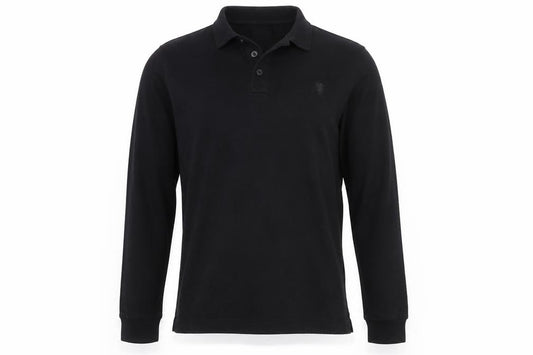 Jacamo Men's Black Size S Long Sleeve Cotton Polo Shirt Logo