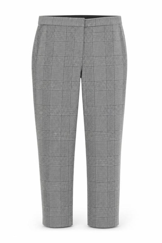 Zara Women Grey Check Tapered Ankle Trousers UK 12 Stretch Smart