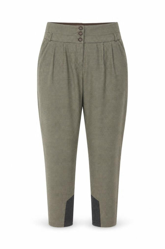 Warehouse Women Beige Check High Rise Tapered Trousers UK 12
