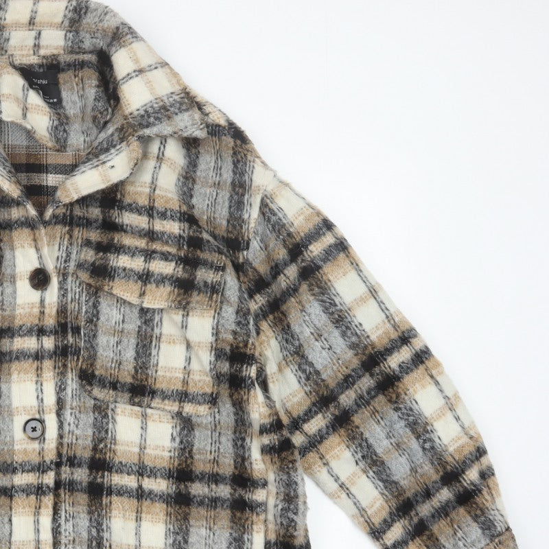 Bershka Men's Grey Plaid Wool Blend Basic Jacket M-L