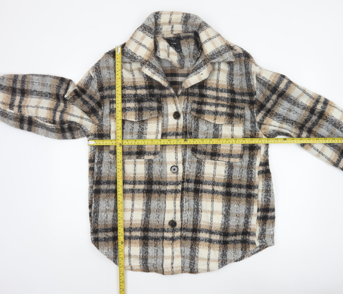 Bershka Men's Grey Plaid Wool Blend Basic Jacket M-L