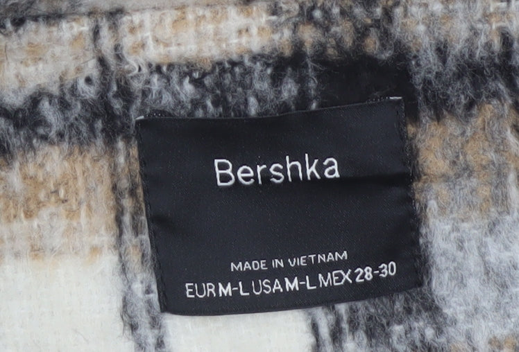 Bershka Men's Grey Plaid Wool Blend Basic Jacket M-L