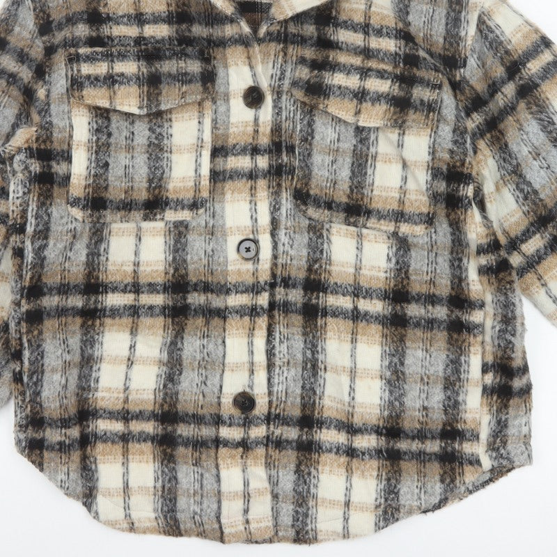 Bershka Men's Grey Plaid Wool Blend Basic Jacket M-L