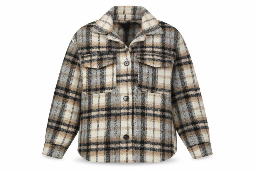 Bershka Men's Grey Plaid Wool Blend Basic Jacket M-L