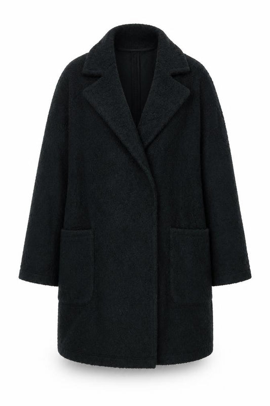 George Women Black Size 14 Teddy Fleece Mid-Length Overcoat Pockets