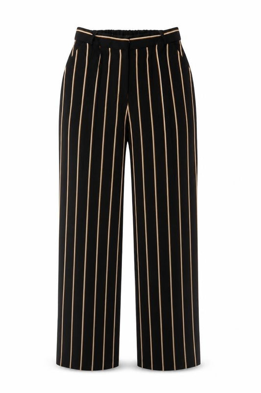 Peacocks Women’s Black Stripe Wide-Leg High Rise Trousers UK 8