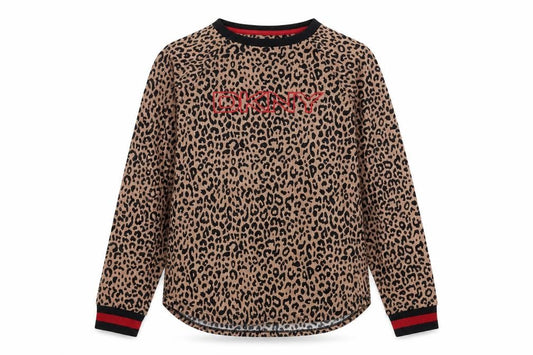 DKNY Women Beige L Leopard Print Ringer Long Sleeve Jersey T-Shirt