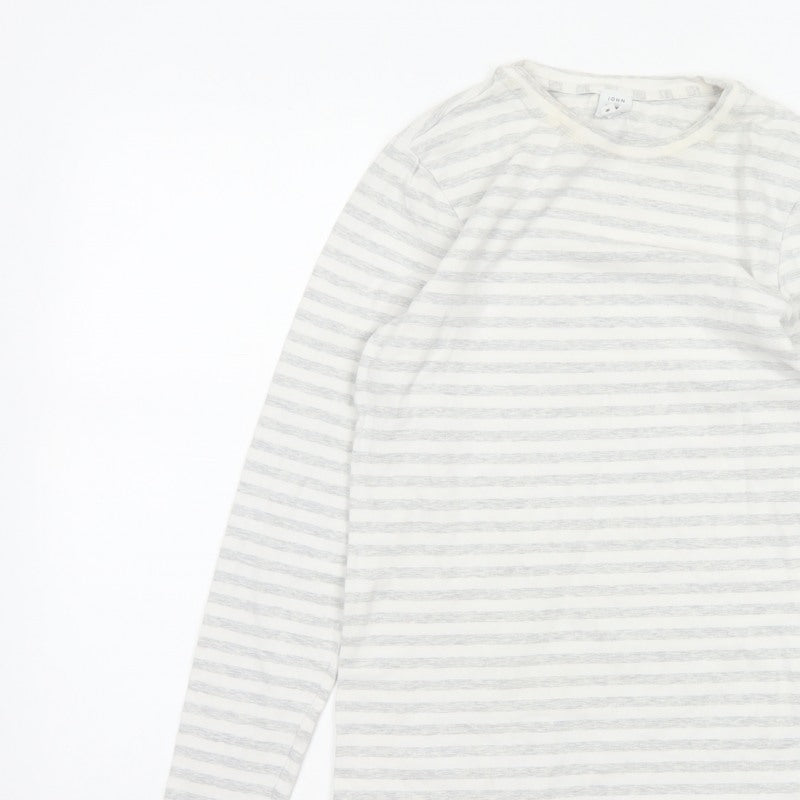 John Lewis Women White Grey Stripe Size 8 Basic Long Sleeve T-Shirt