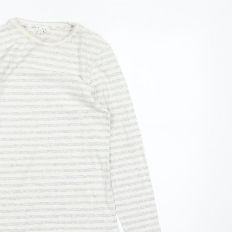 John Lewis Women White Grey Stripe Size 8 Basic Long Sleeve T-Shirt