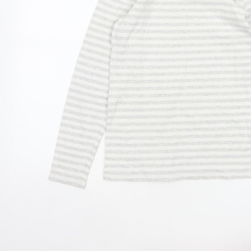 John Lewis Women White Grey Stripe Size 8 Basic Long Sleeve T-Shirt