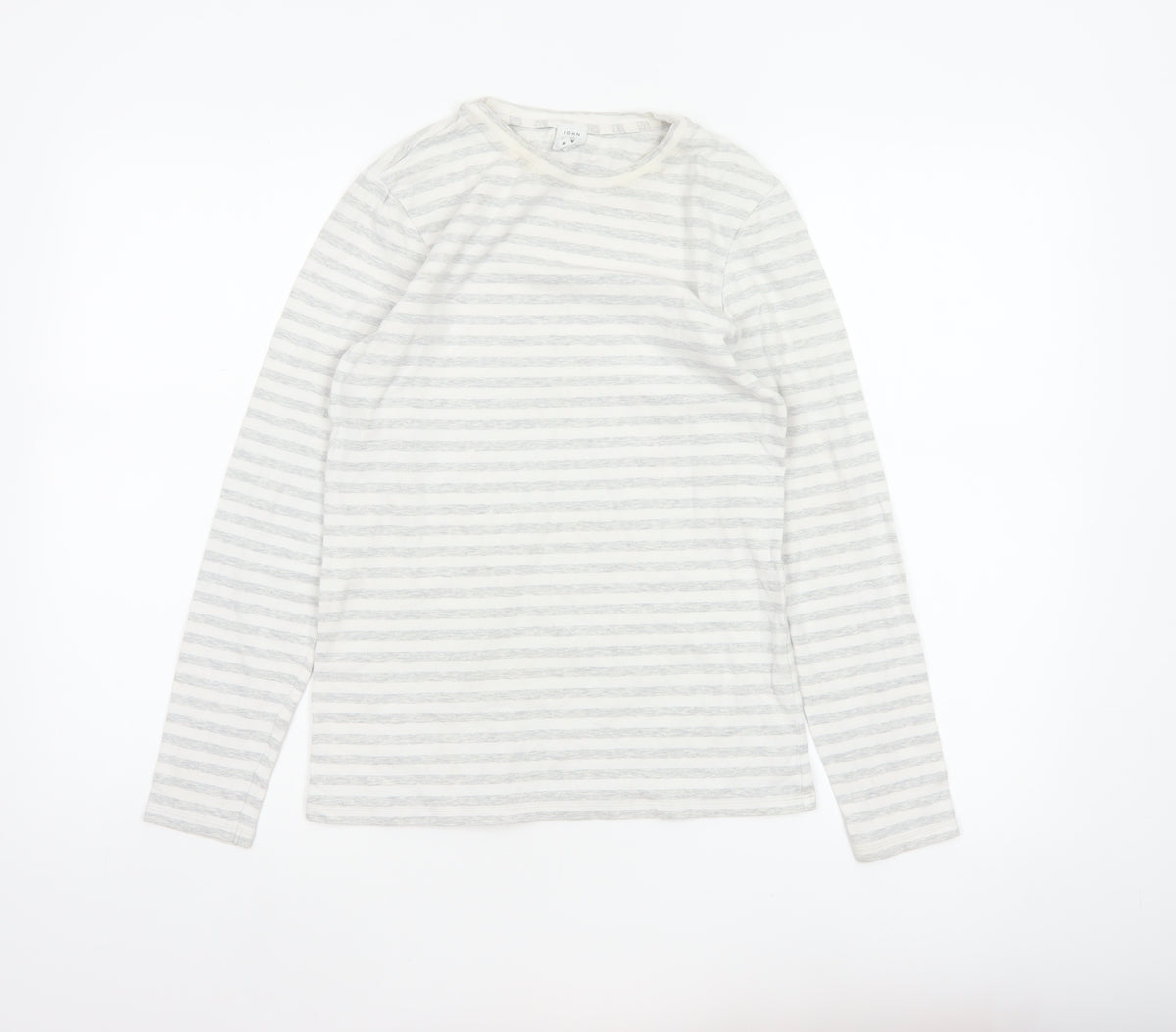 John Lewis Women White Grey Stripe Size 8 Basic Long Sleeve T-Shirt
