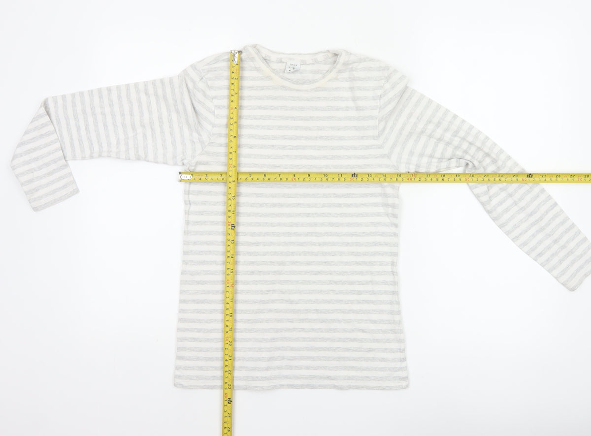 John Lewis Women White Grey Stripe Size 8 Basic Long Sleeve T-Shirt