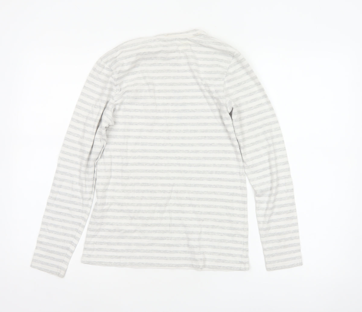 John Lewis Women White Grey Stripe Size 8 Basic Long Sleeve T-Shirt