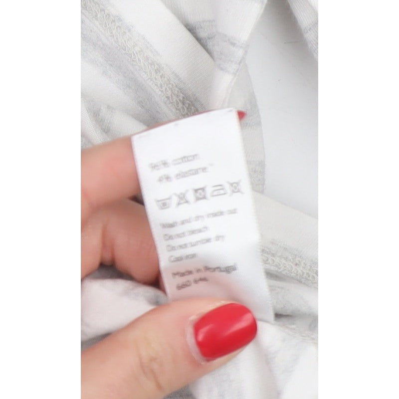 John Lewis Women White Grey Stripe Size 8 Basic Long Sleeve T-Shirt