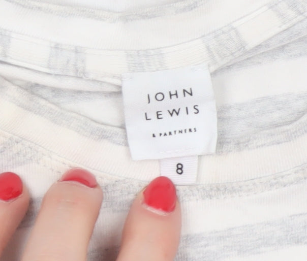 John Lewis Women White Grey Stripe Size 8 Basic Long Sleeve T-Shirt