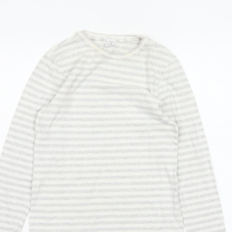 John Lewis Women White Grey Stripe Size 8 Basic Long Sleeve T-Shirt