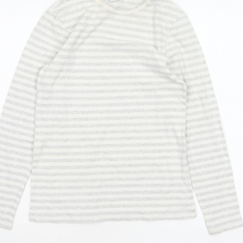 John Lewis Women White Grey Stripe Size 8 Basic Long Sleeve T-Shirt