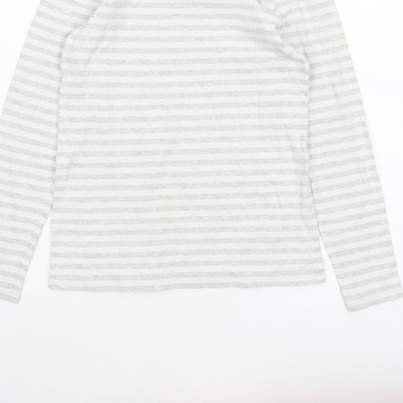 John Lewis Women White Grey Stripe Size 8 Basic Long Sleeve T-Shirt