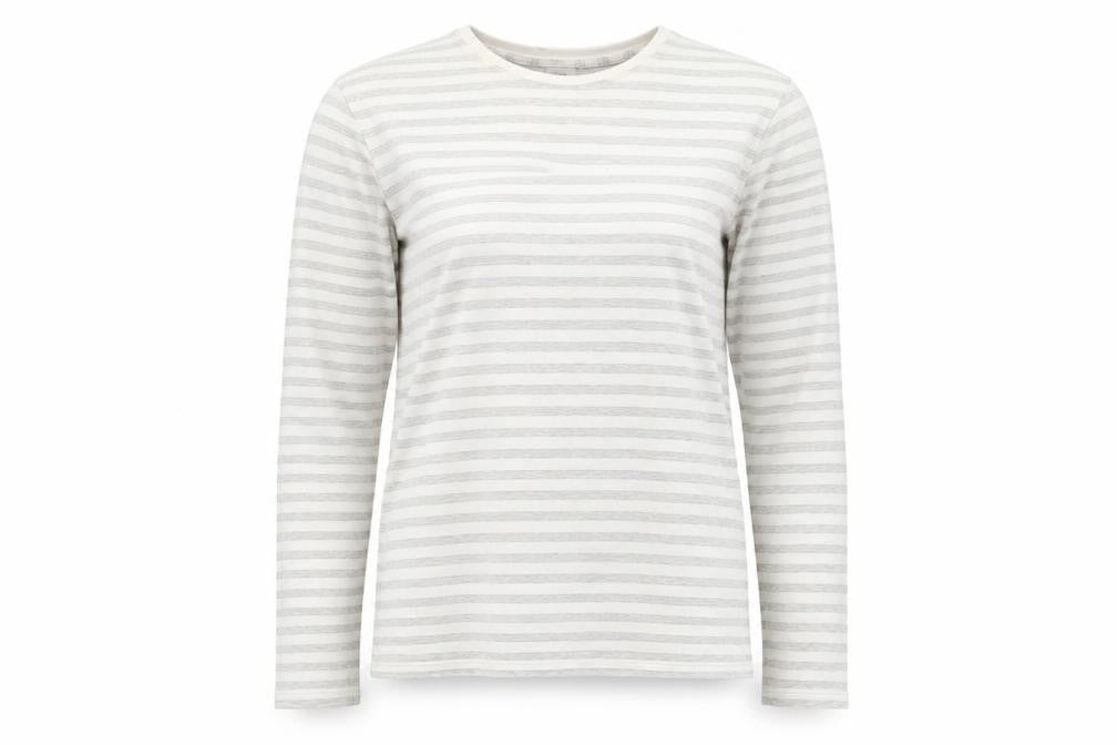 John Lewis Women White Grey Stripe Size 8 Basic Long Sleeve T-Shirt