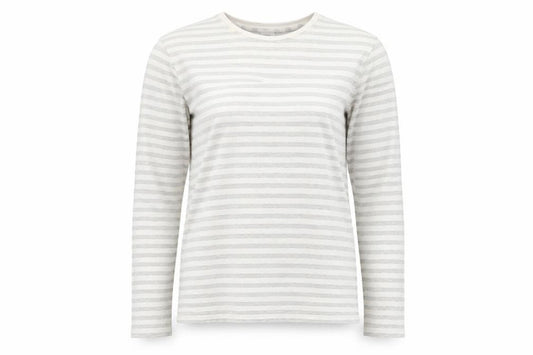 John Lewis Women White Grey Stripe Size 8 Basic Long Sleeve T-Shirt