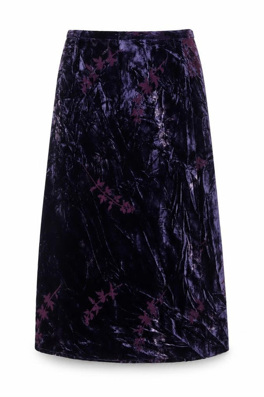Laura Ashley Women Purple Floral Velvet Long A-Line Skirt UK 14