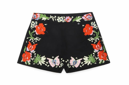 ASOS Women’s Black Floral Embroidered High Rise Shorts UK 8